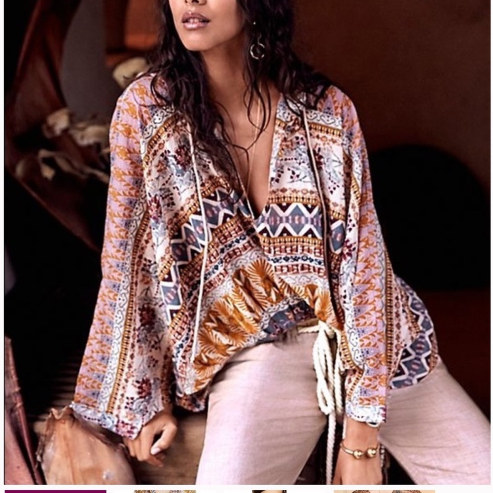 Free People Hold on Tight Cotton Gauze Hooded Pullover Top XS/S Boho Peasant